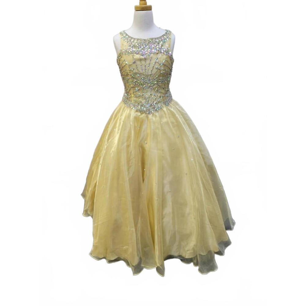 NEW LITTLE ROSIE girl's glitz long pageant dress in gold